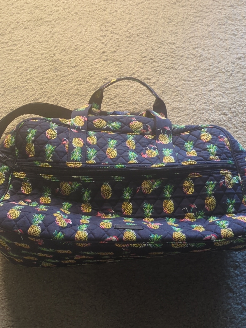 Quilted Vera Bradley Pineapple Print Travel Tote Bag - Navy
